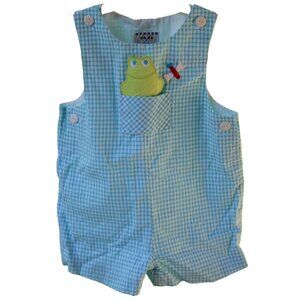 Eiseman Baby Boy Jumper 12 M Blue Plaid Frog Cute Animal Pocket Jon Jon Romper